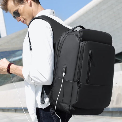 Nigel Backpack Men's Backpack Business 17.3-inch 15.6 Computer Bag Large Capacity Business Travel Bag Multifunctional Anti-theft Elegant Black Youth Edition [USB Charging Port + Side Insulation Bag]