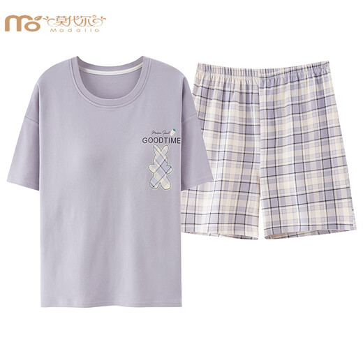 莫代尔夏季短袖睡衣套装格子胖MM家居服大码200斤韩版夏天薄款学生卡通 KNC3519 M