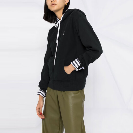 拉夫劳伦（Ralph Lauren）Logo刺绣拉链连帽卫衣外套女款黑色 黑色 XS