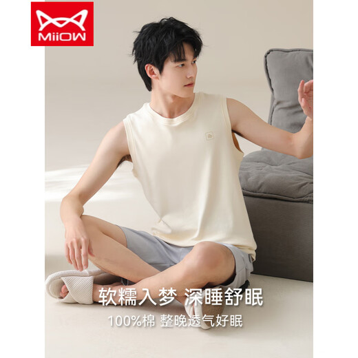 猫人（MiiOW）睡衣男款背心男士夏季纯棉夏款可外穿套装家居服夏天无袖新款 13657 XL (120-140斤)