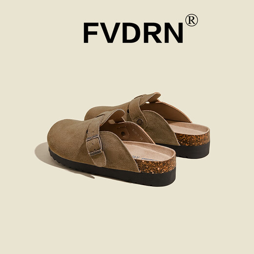Luxury style bag-toe slippers for women 2025 new summer wear retro casual flat sole soft sole Birkenstock slippers HCS--828-1A deep khaki 36