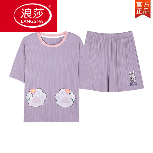 浪莎（LangSha）睡衣女士夏季纯棉可爱韩版短袖短裤薄款两件套装大码春秋天家居服 短-袖短-裤-AA5009 M 女【80-100斤】