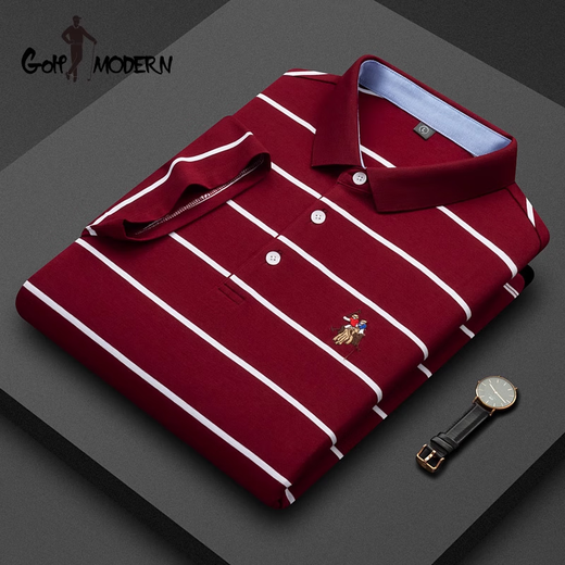GOLF MODERNGOLFMODERN高尔夫条纹短袖t恤男夏季翻领polo衫中年商务半袖体恤 白色_ZSLF3883 L