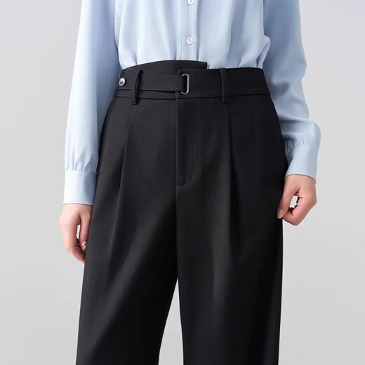 Fräulein Bird Black Hosen Frauenarbeitshose Kleine Pendelpendelpendelpendeldrapierte gerade Hosen hohe Taille schlanke Hosen KZ304 High-End Black M-Geeignet für 100-110jin [Jin gleich 0,5 kg] tragbar