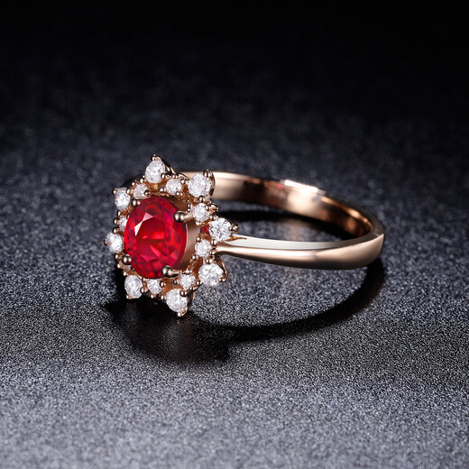 Tingliang 1 carat pigeon blood red ruby ring 18K gold inlaid with diamond colored gemstone ring snowflake style size message (10 to 20) ready stock