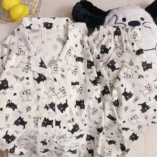 
S.SOFEA women's spring and autumn cute cartoon plaid cloud cotton pajamas home clothes set can be worn outside 826# pink plaid dog 170 M