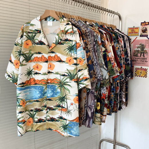Zewanbang Sommer kurzärmeliges Herrenhemd Jugend beliebt 2025 Sommerpaareelbe Urlaub Retro Beach Shirt 6627 m [Vorgeschlagen 90-115jin [Jin gleich 0,5 kg]]]