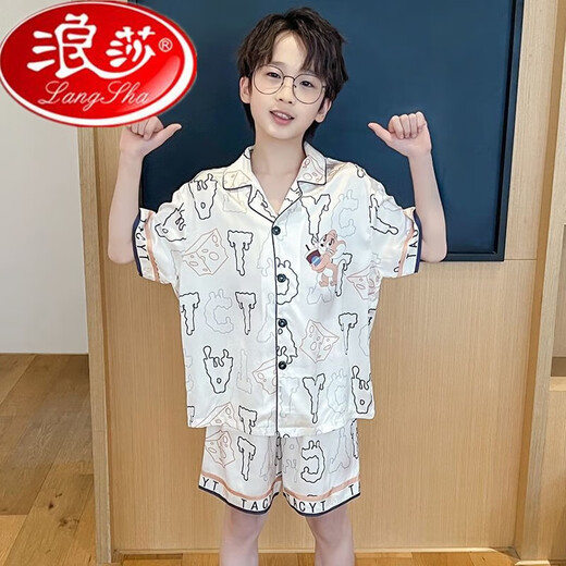 
Langsha children's ice silk pajamas summer short-sleeved thin cartoon Nezha medium-sized boy boy summer home clothing set Ice silk short set: Q6636 Bala 22 size [height 160-165cm] All size