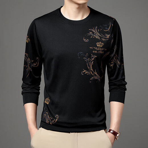 Pang Donglai DL DL de mediana edad y jóvenes Summer de seda de hielo de verano Camiseta de manga larga Camiseta redonda nueva camiseta de la base masculina de mediana edad Tendencia de camiseta B6627 Shangqing M 165_105__48100-120Jin [Jin equivale a 0.5 kg]