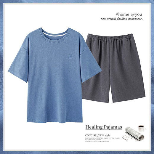 Zhishan Pyjamas Herren Sommer reines Baumwolldünne Kurzarm Shorts Anzug Herren -Cartoon Große Größe kann außerhalb von Heimkleidung OMM13603 3XL getragen werden