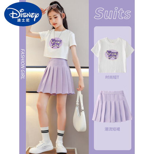 
Disney (Disney) girls skirt tennis skirt children's summer autumn skirt pants big children pleated skirt suit girls jk sports short skirt 9889T shirt + 4018 taro paste cream 140