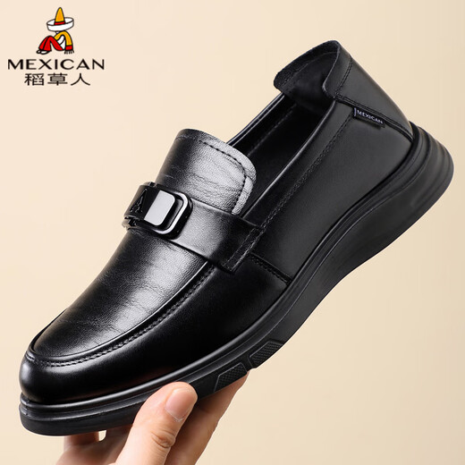 Scarecrow business casual shoes men's first-layer cowhide shoes men's formal shoes lazy slip-on beanie shoes black 43
