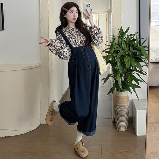 Junyanmi Mutterschaftsanzug Spring- und Herbstanzug 2025 Mutterschaftsanzug Spring Frühling Neue koreanische Version Casual einfacher Denim -Gurtanzug Denim Overalls L.