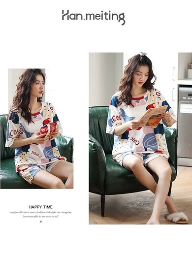 Yalu 2025 Pyjamas für Frauen im Sommer Pure Cotton Shorts Shorts Süßes japanischer Sommer zweiteiliger Anzug Dünne Heimkleidung Sommer T304YZT9855 3XL [Empfohlen 150-170jin [Jin gleich 0,5 kg] Trage] Durchschnittliche Größe