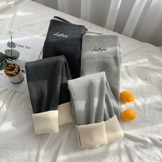 Extra thick sherpa leggings for women's outer wear in autumn and winter plus velvet and thickened high waist Northeastern ultra-thick gray warm cotton pants Extra thick sherpa - black 2XL (140-160Jin Jin equals 0.5 kg)