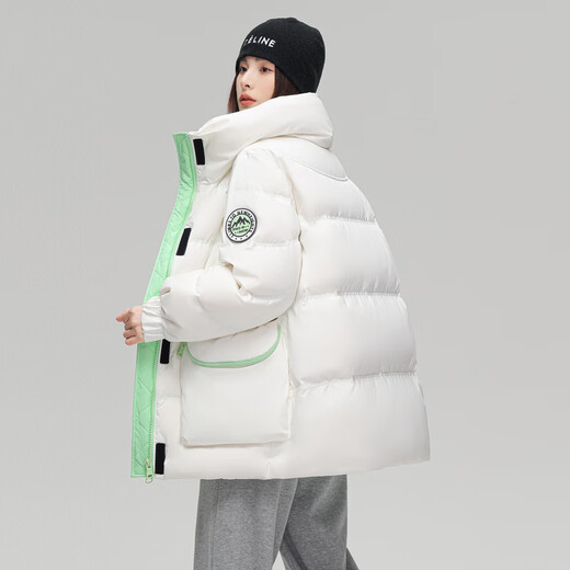 雪中飞【反季清仓】2025新款撞色克莱茵蓝工装大口袋女士中长款羽绒服 白色|8162 M /160/84A
