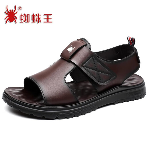 蜘蛛王官网方舰店旗官网凉鞋男夏季真皮软底休闲沙滩鞋户外透气软面防滑 z6189棕色-真皮牛皮 39