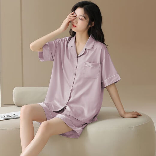 雅鹿冰丝绸睡衣女士夏季凉感莫代尔2025新款短袖开衫家居服套装可外穿 NSN16802[凉感冰雪丝] 女M 均码
