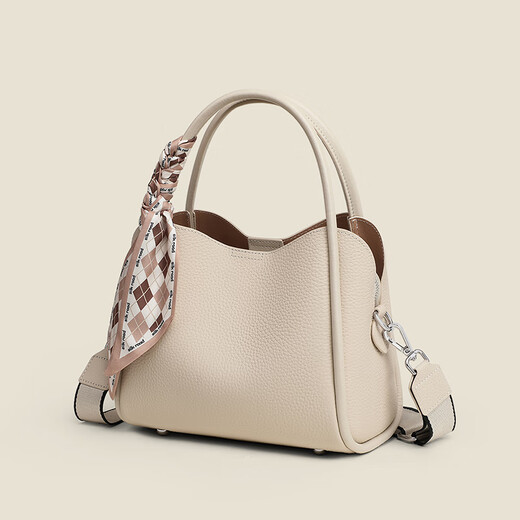 
viney bucket bag women's bag cowhide crossbody bag brand shoulder bag birthday gift for girlfriend wife [Pearl white] high-end practical bag light luxury fashionable niche food basket handbag