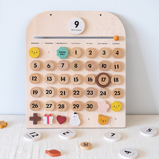 INS Windkinder Magnetische Zeit Kalender Monat Kalender kognitiver Spielzeug Anhänger Ornamente Digitales Holzspielhaus Spielzeug vier Jahreszeiten Wetter