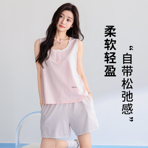 夏.娃.之.秀睡衣女夏季2025年新款 无袖冰丝家居服套装薄款可外穿 甜粉色 L