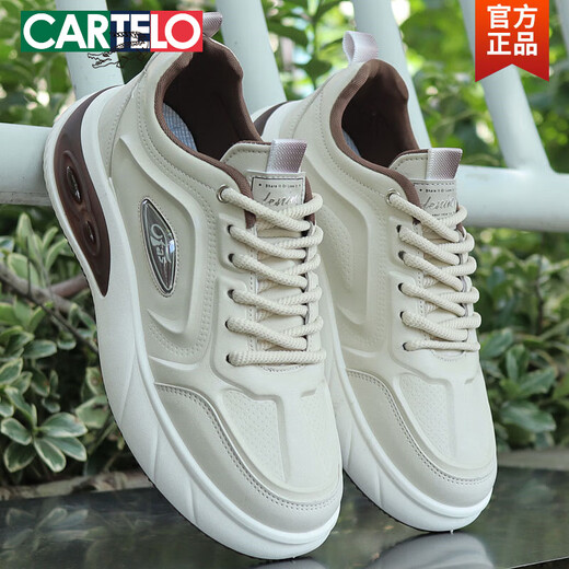 Cartelo Krokodilschuhe Herren 2025 Herbst Leichtes Little weiße lässige lässige Schuhe Männer dicker Sohle vielseitiger Leder Sportschuhe weiche Sohle Laufschuhe 9910 Weiß grau 38 Standardgröße
