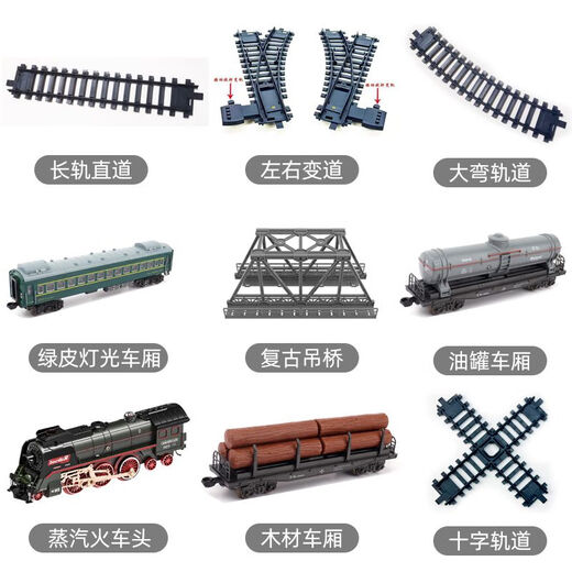 奋铭复古蒸汽火车玩具轨道配件儿童拼装补充车头车厢遥控变轨 红色火车头+煤炭车厢配套电池