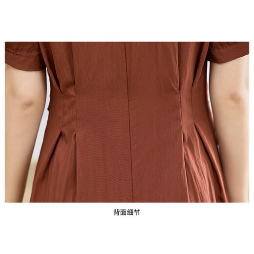 XAE Vestido de manga corta de marca de lujo de alta gama para mujer 2025 Verano Nuevo diseño Temperamento de cuello redondo que cubre el vientre y falda adelgazante Albaricoque L