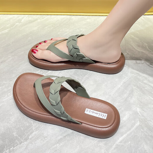 Yusenyi-Fußclip-Hausschuhe für Frauen im Sommer tragen Flip-Flops für Frauen dicke Sohle für Sommerkleidung modische Nicht-Rutsch-Strandkeildamen 3882-6 Grüne Moxa 39 Geeignet für Größe 38 Fuß