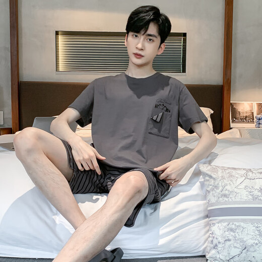 yookdd男士睡衣2024新款纯棉短袖短裤薄款夏季休闲款两件套家居服大码 9928# L [建议100-120斤]