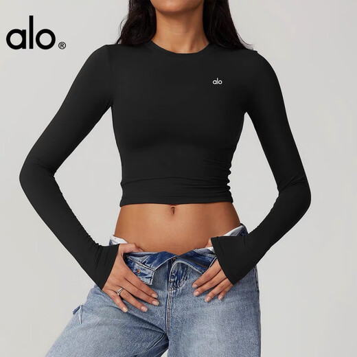 ALO YOGA yoga clothes autumn and winter slimming long-sleeved sports tops women's running Pilates training fitness clothes Cream Apricot M 100-110Jin Jin equals 0.5 kg