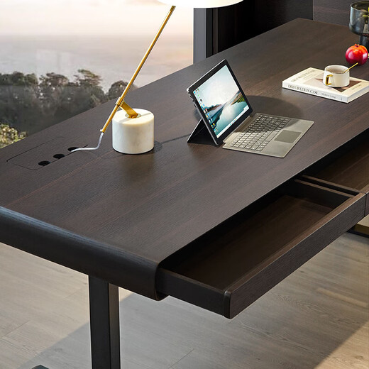 Jianyun Noi designer workbench desk study table Italian style minimalist modern light luxury simple electric lifting study desk smoked wood color with plug-in row 1400*650*750