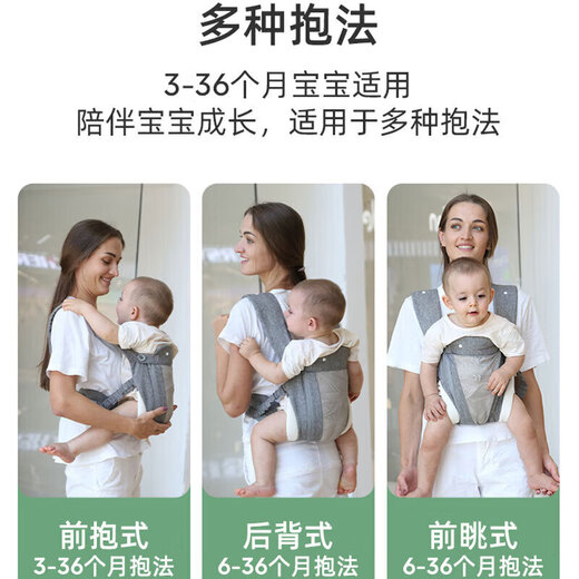 COOKSS婴儿背带抱娃神器婴儿双肩前抱式宝宝大童0-3岁简易纯棉防晒透气 卡斯灰可拆式护头
