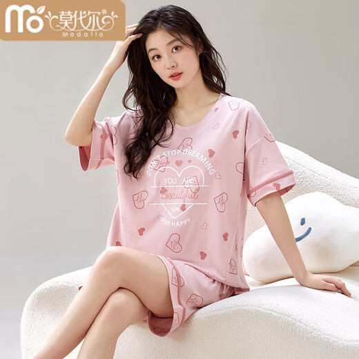莫代尔夏季女士短袖睡衣套装自带胸垫一体大码薄款夏韩版家居服可外穿 GXT1047 M (建议75-95斤)