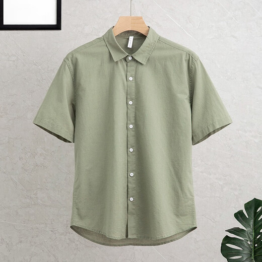 ZoSqueeg men's linen short-sleeved shirt summer linen youth summer loose casual cotton linen shirt men's clothing white M86 2XL
