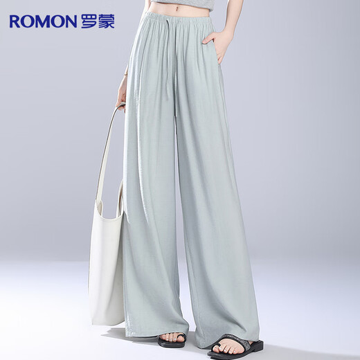 Luo Meng natural linen wide-leg pants for women, high-end summer thin, breathable, drapey, high-waisted, straight, all-match floor mopping pants.
