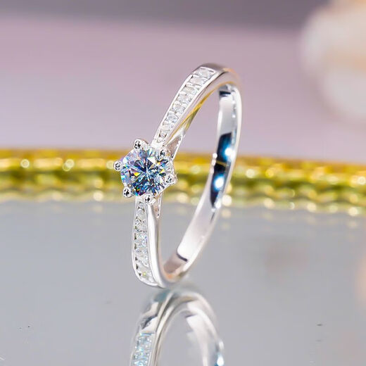 18pt950 moissanite diamond ring for women, fashionable classic six-claw straight arm 30-cent diamond ring for engagement ring 2g 30-cent size 8