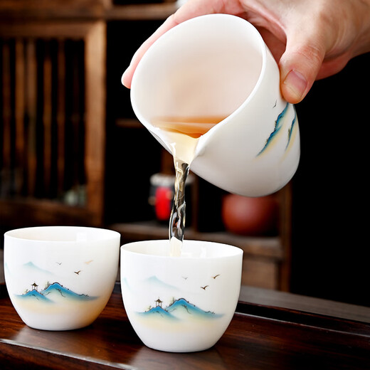 Wilkie Tea Set Tea Maker Full Set Kung Fu Tea Set Complete Set High-end Ceramic Tea Cup Set Jingdezhen Household Tea Set Tea Set Wanli Jiangshan Ten-Head Gold Gift Box