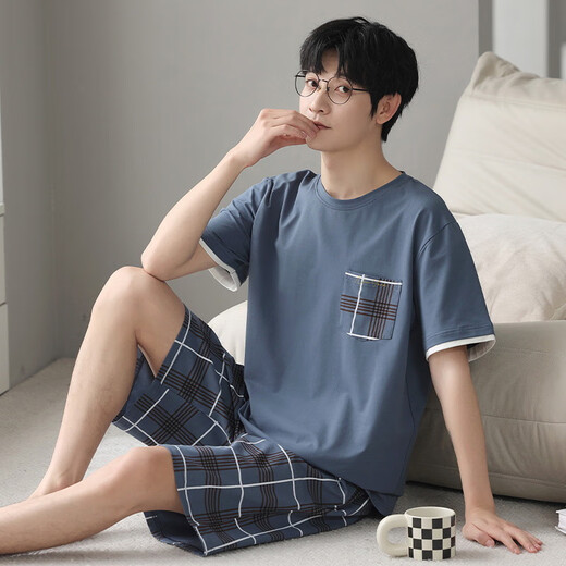 
UKUHPK men's summer thin cotton pajamas large size loose home clothing set D1990 (A679) M (recommended 80-115Jin [Jin equals 0.5 kg])