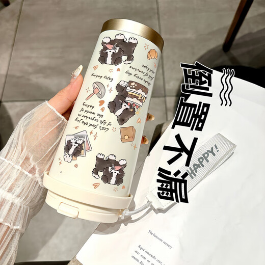 
SUPOR thermos cup for women with high appearance 2025 new Happy puppy stainless steel student coffee cup for hand-held DX1047 bow ink cat with lanyard 316 stainless steel