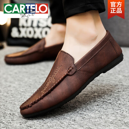 卡帝乐鳄鱼（CARTELO）2025青年夏季百搭韩版新款懒人豆豆鞋潮流休闲男士一脚蹬乐福鞋潮 D838黑色升级版 42