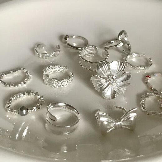 Ring women's design niche, no fading, pearls, silver, open light luxury jewelry wholesale retro ring J3893