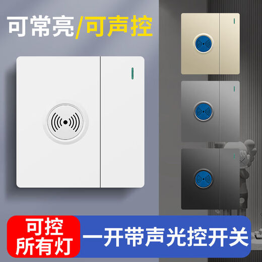 Voice control switch, manual always on, 86-type one-open dual-control manual plus sound and light control induction home corridor intelligent delay panel, concealed installation, Yabai one-open dual-band sound and light control