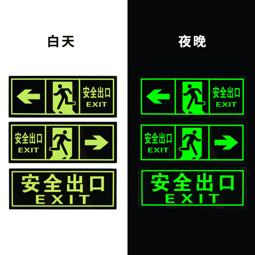 Yinchuanhui safety exit left direction sign luminous sticker fire emergency emergency evacuation sign 14*36CM self-illuminating 5 sheets
