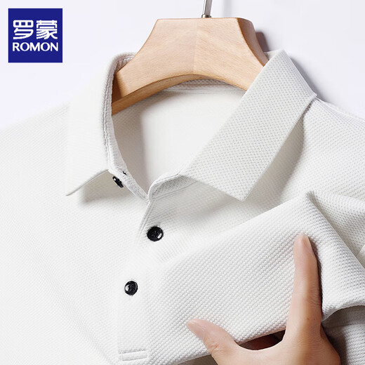 ROMON long-sleeved polo shirt men's 2025 spring and autumn new t-shirt men's business casual solid color bottoming shirt top men's black 4XL (180-200Jin Jin equals 0.5 kg can be worn)