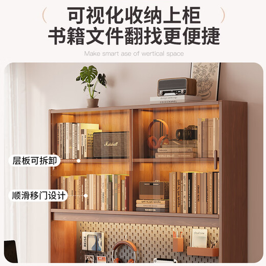 Yimuju solid wood corner desk bookcase bookshelf integrated study desk computer desk writing desk desk desk walnut color 160*100*195cm right bookshelf