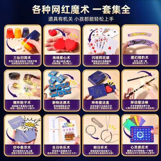 Lierui Children's Magic Props Gift Box Set Big Transformation Magic Box Close-up Stage Primary School Toys for Boys and Girls Magic Table Gift Box 80 Piece Set + Girls Model/Watch