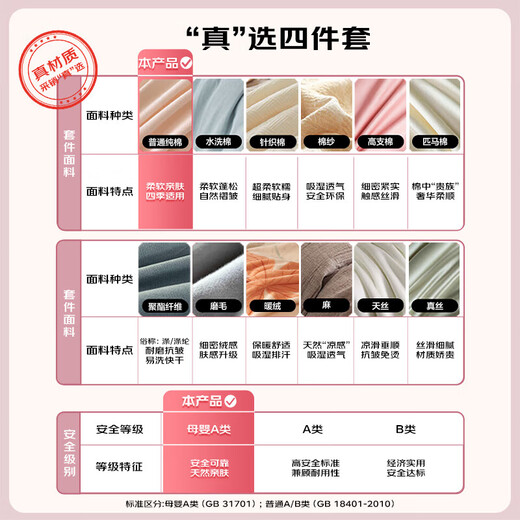 Mercury Children's Class A Three/Four-Piece Cotton Quilt Cover Sheet Pillow Case Single Student Dormitory Antibacterial Kit 150*210cm