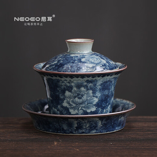 NEOEO Neer Blue and White Three Talents Covered Bowl Chinese style hoverable cover bowl for personal use as a gift Chinese style tea bowl Neil Tea Set NEOEO Neil Meditation Three Talents Covered Bowl N1188