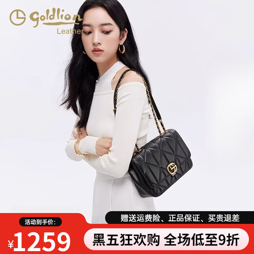 金利来（Goldlion）2025新款秋冬小方包链条洋气单肩手提包百搭时尚斜挎包牛皮 黑色
